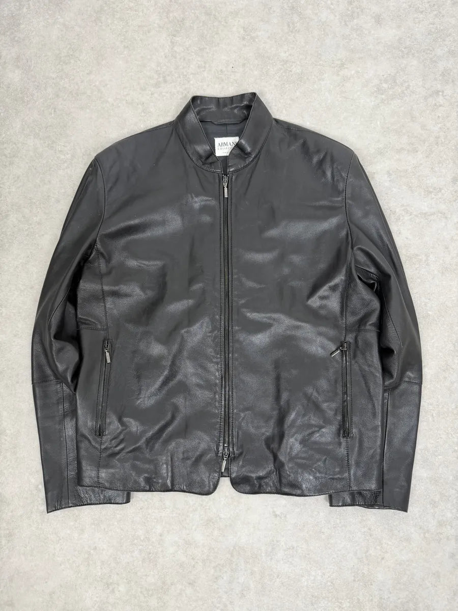 2000s Armani Collezioni Black Leather Jacket PLmncTV 1