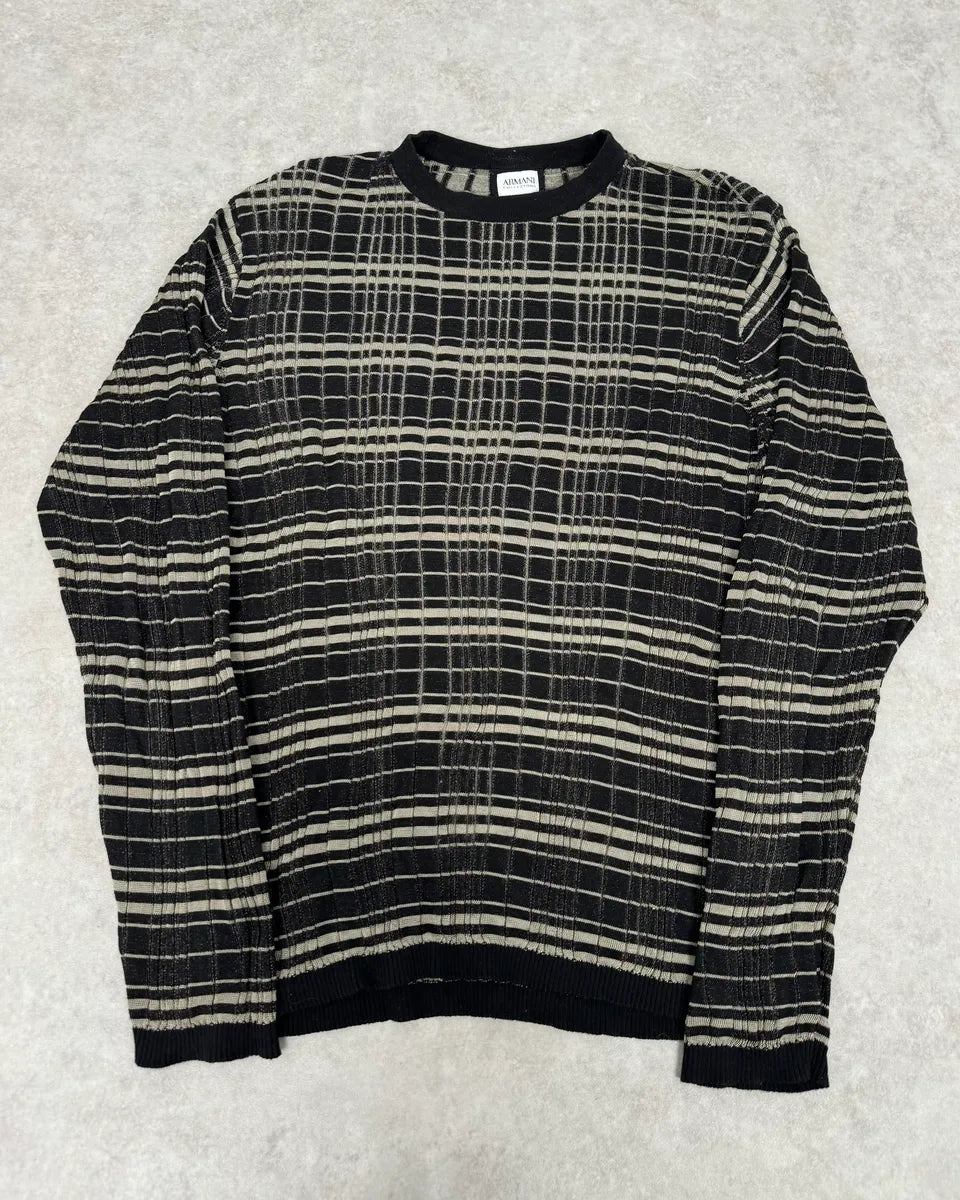 2000s Armani Collezioni Black Lined Knit Sweater yiaAgJp 0