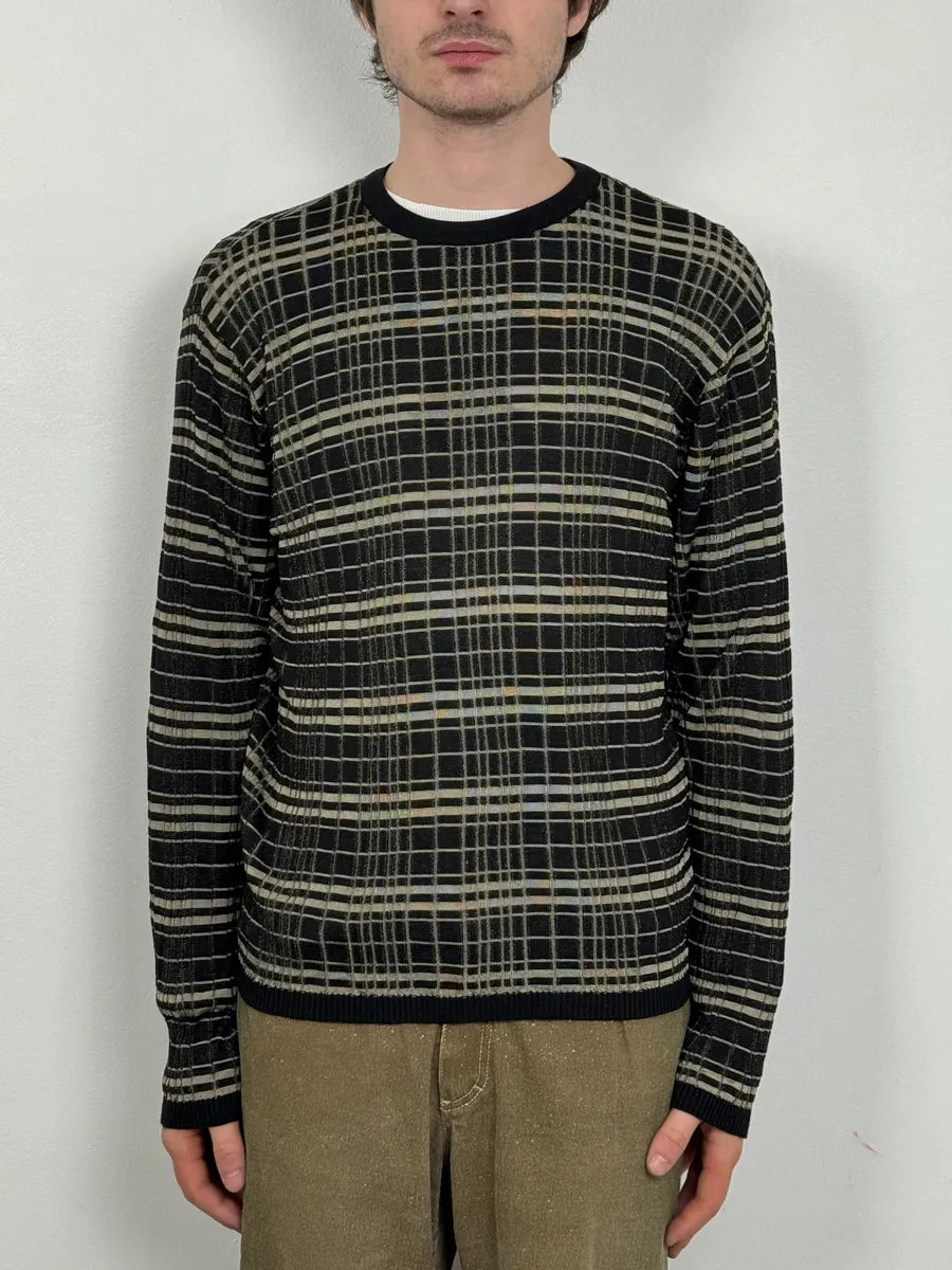 2000s Armani Collezioni Black Lined Knit Sweater yiaAgJp 1