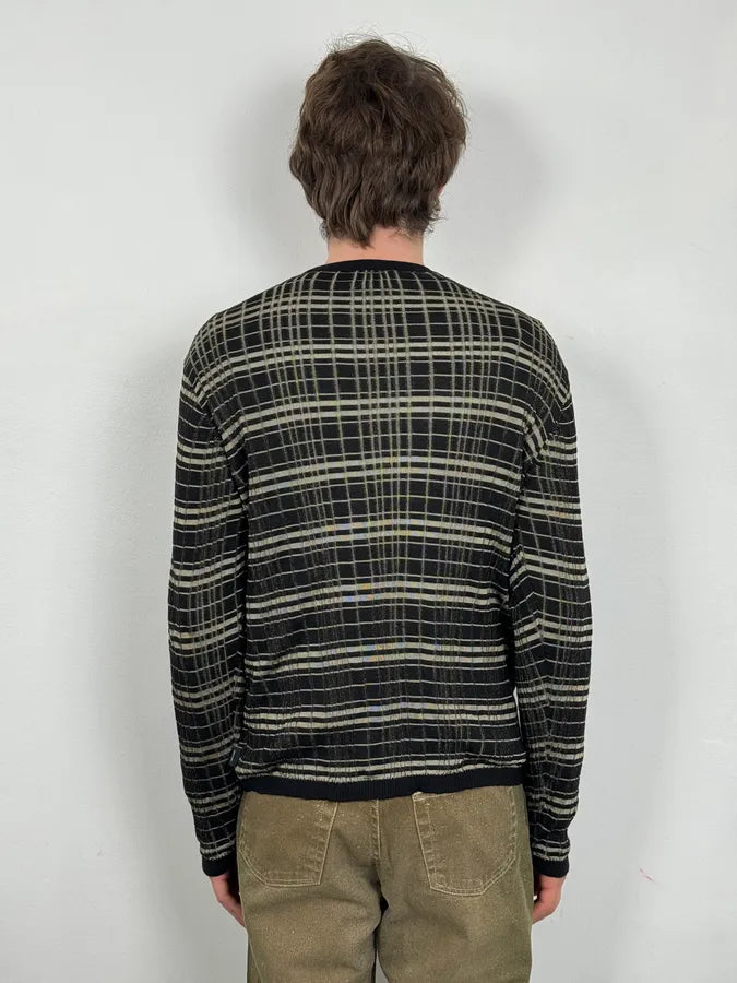 2000s Armani Collezioni Black Lined Knit Sweater yiaAgJp 2