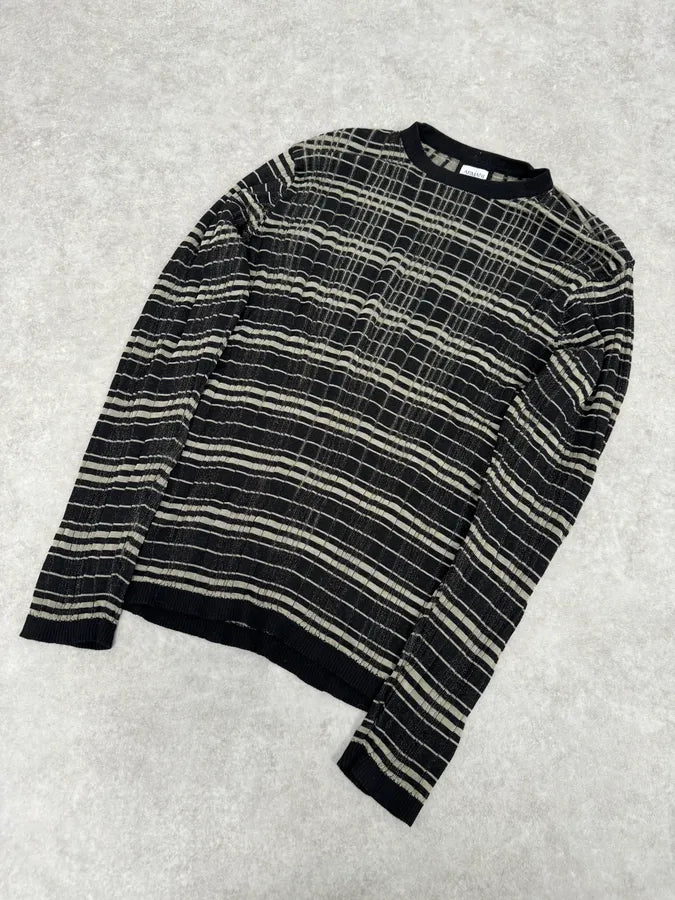2000s Armani Collezioni Black Lined Knit Sweater yiaAgJp 4