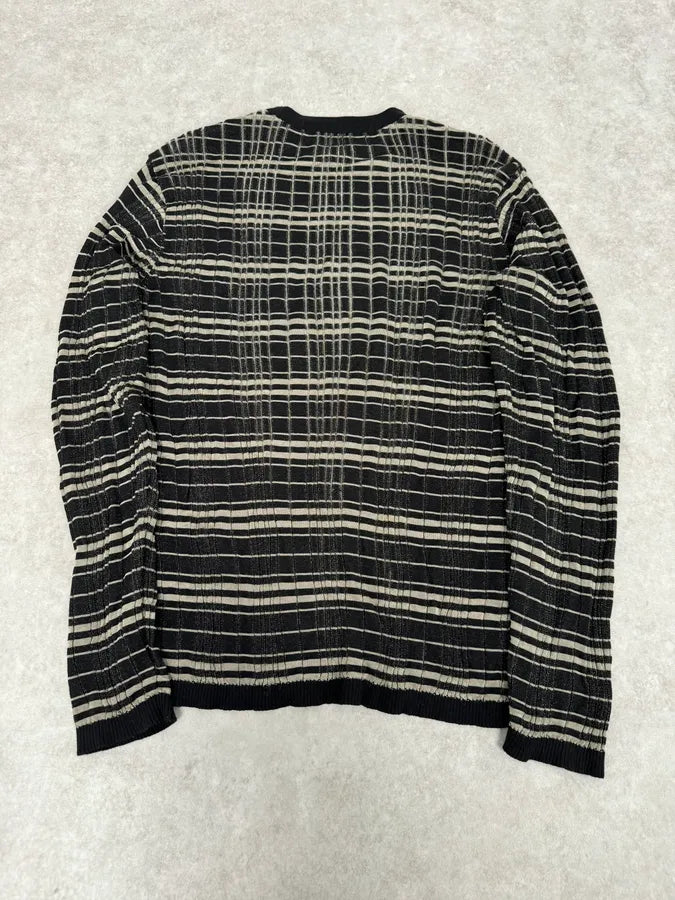 2000s Armani Collezioni Black Lined Knit Sweater yiaAgJp 5