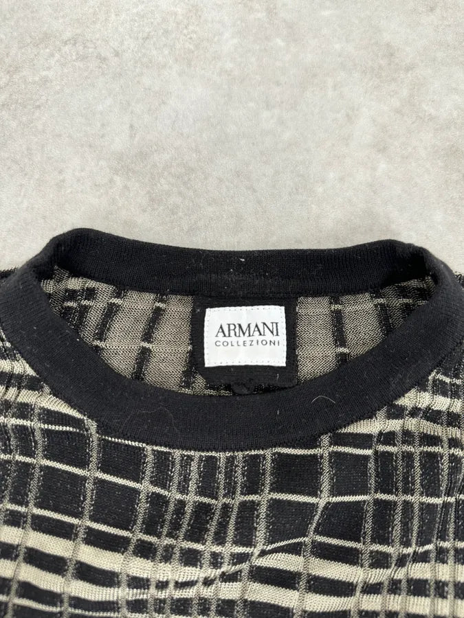 2000s Armani Collezioni Black Lined Knit Sweater yiaAgJp 6