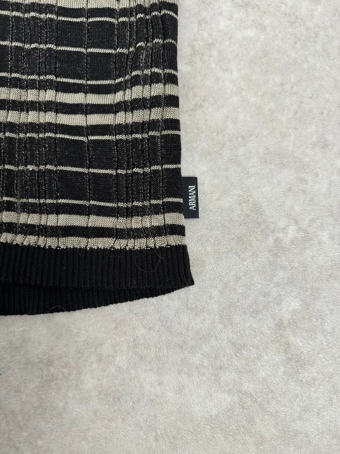 2000s Armani Collezioni Black Lined Knit Sweater yiaAgJp 7