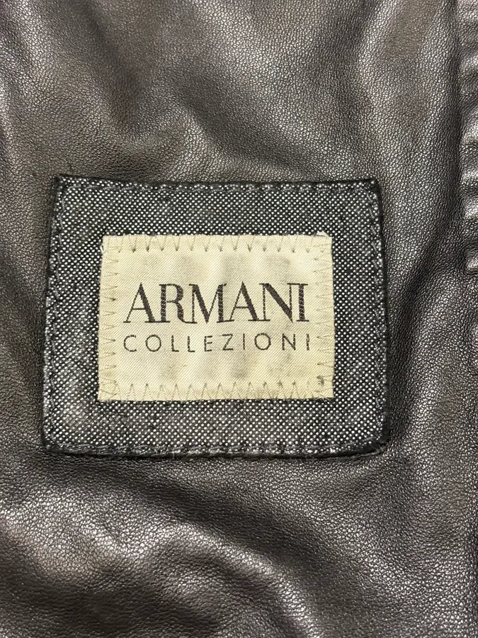 2000s Armani Collezioni Black Shearling Premium Leather Jacket xIquCft 10