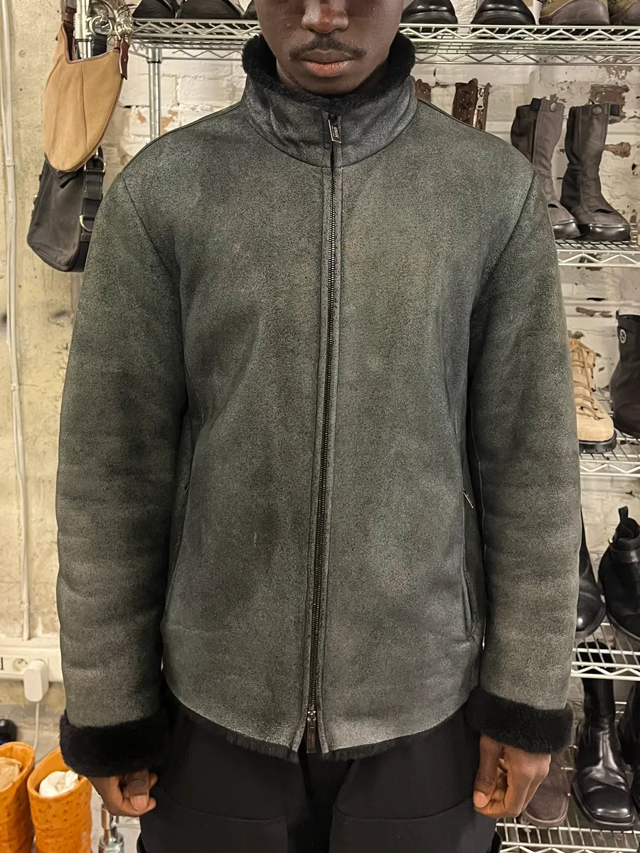 2000s Armani Collezioni Black Shearling Premium Leather Jacket xIquCft 1