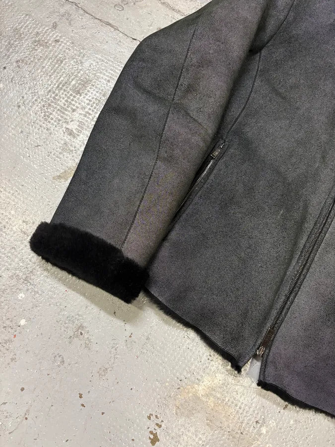 2000s Armani Collezioni Black Shearling Premium Leather Jacket xIquCft 7