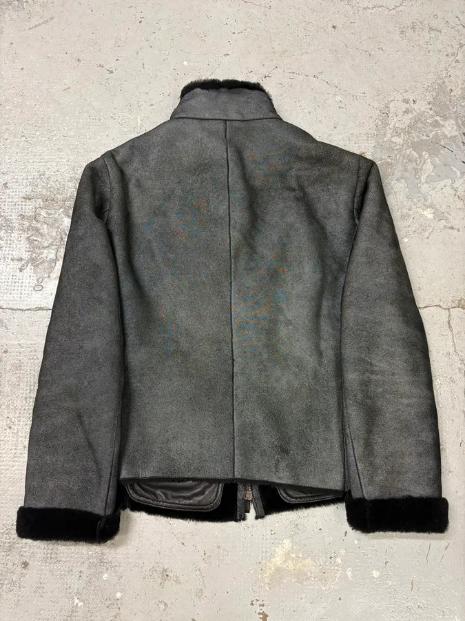 2000s Armani Collezioni Black Shearling Premium Leather Jacket xIquCft 5