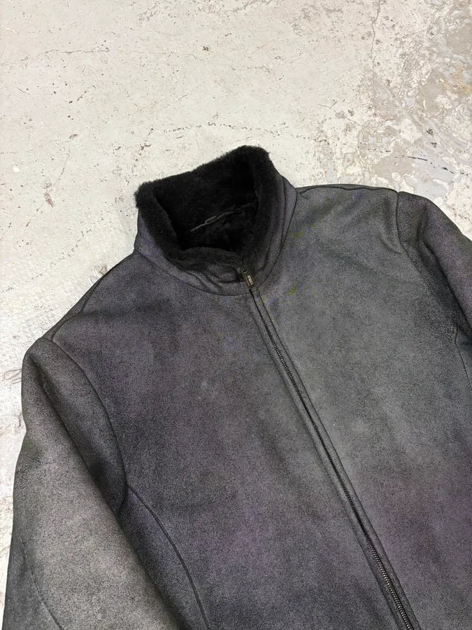 2000s Armani Collezioni Black Shearling Premium Leather Jacket xIquCft 4