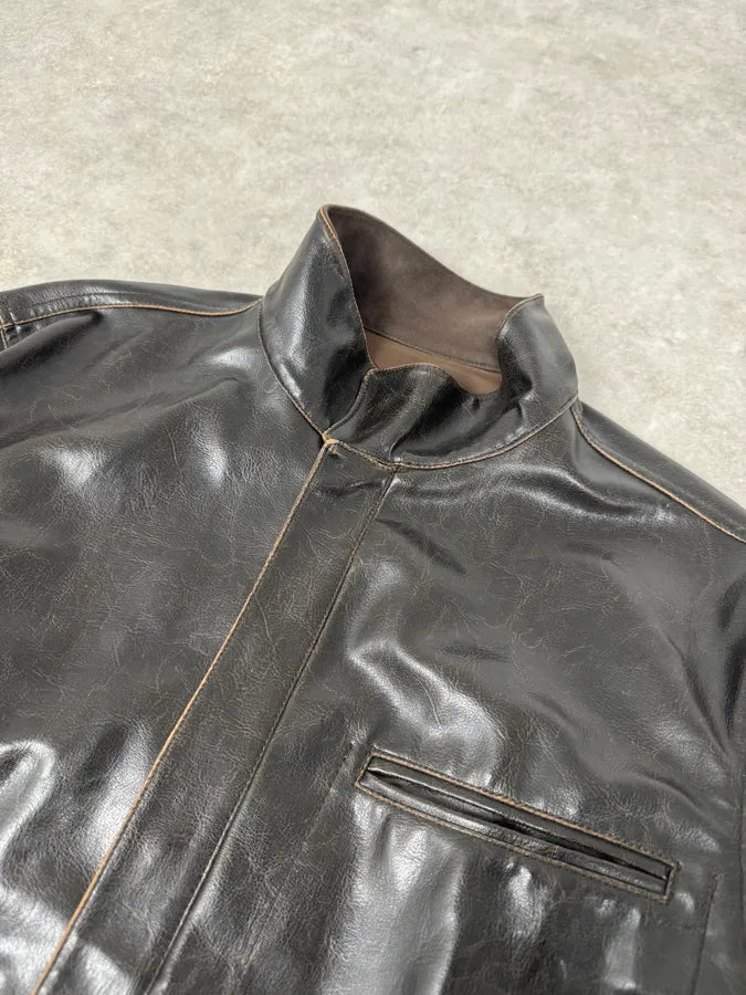 2000s Armani Collezioni Dark Brown Leather Premium Jacket PmayKth 4