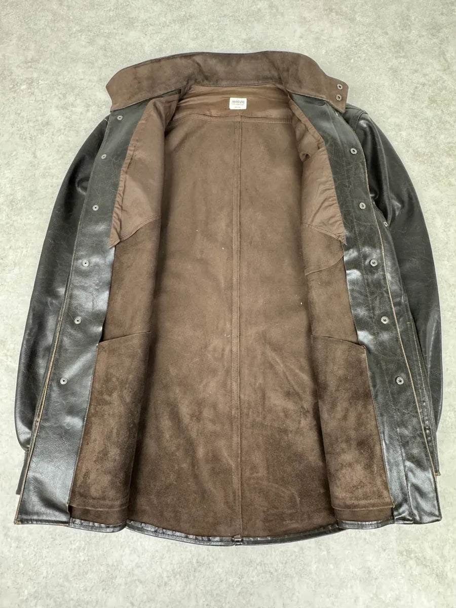 2000s Armani Collezioni Dark Brown Leather Premium Jacket PmayKth 7