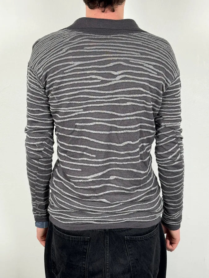 2000s Armani Collezioni Grey Savage V Neck Polo Longsleeves apunLBt 2
