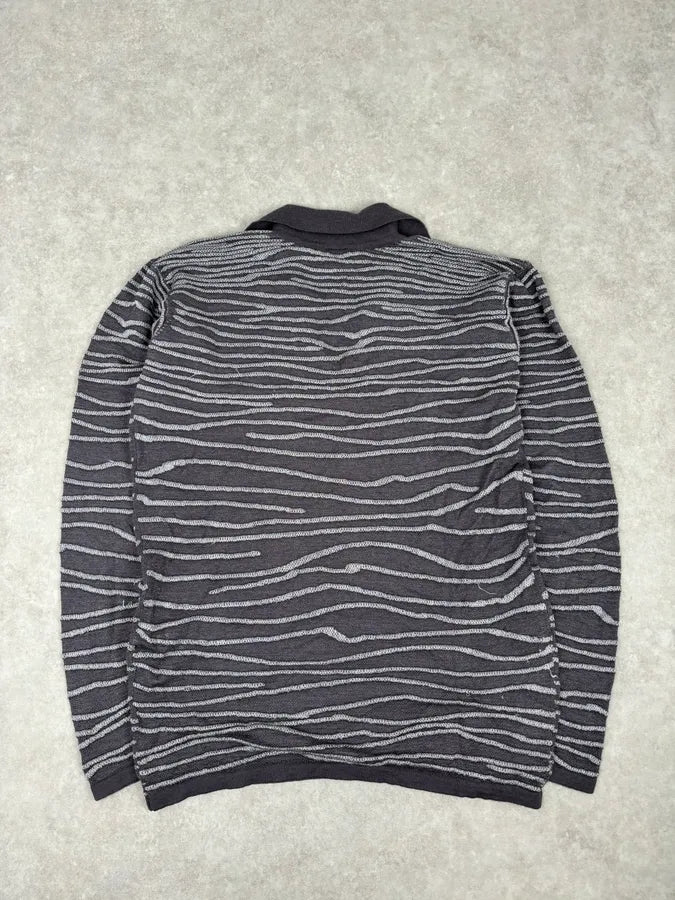 2000s Armani Collezioni Grey Savage V Neck Polo Longsleeves apunLBt 5