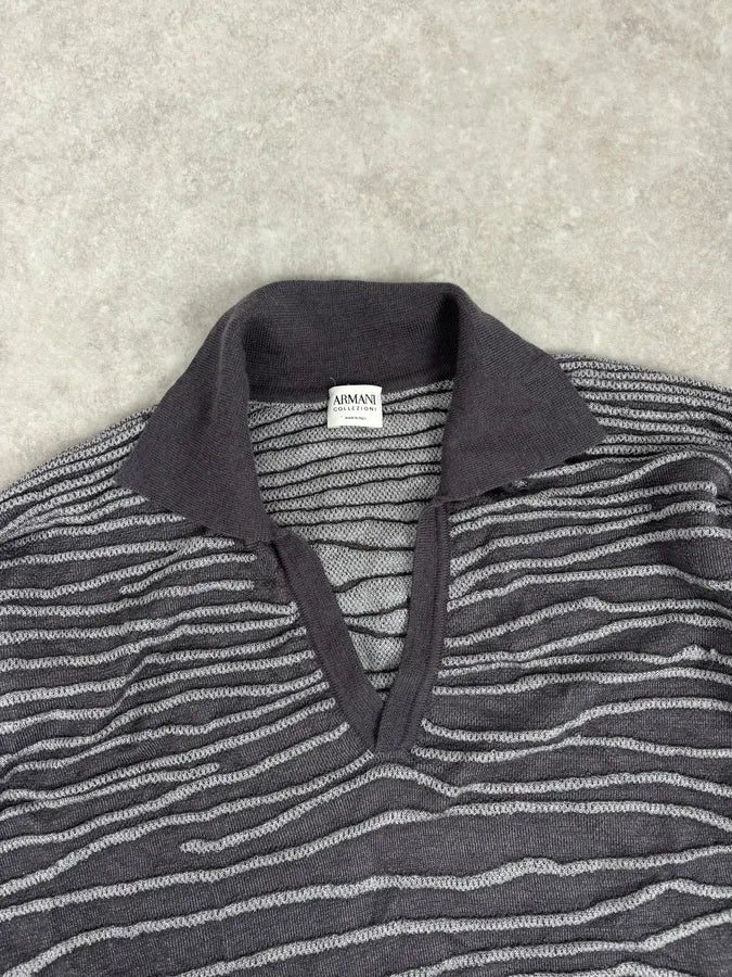 2000s Armani Collezioni Grey Savage V Neck Polo Longsleeves apunLBt 4