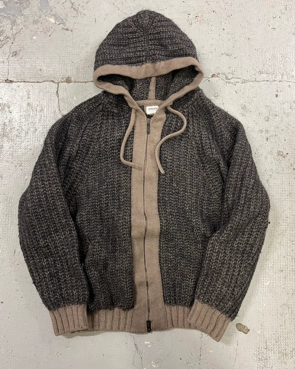 2000s Armani Collezioni Grey Wool Hooded Hybrid Sweater PmIxfqJ 0