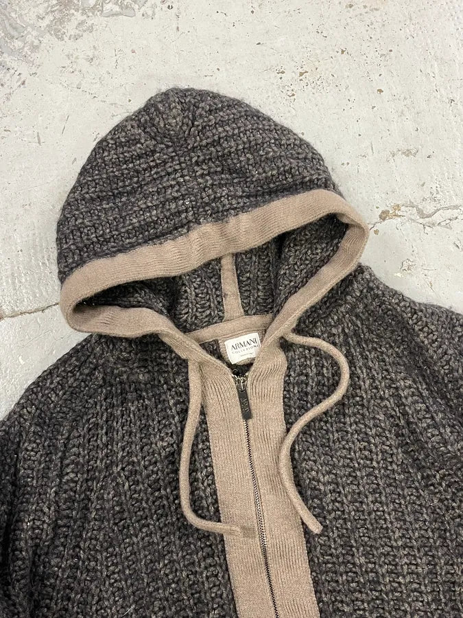 2000s Armani Collezioni Grey Wool Hooded Hybrid Sweater PmIxfqJ 4