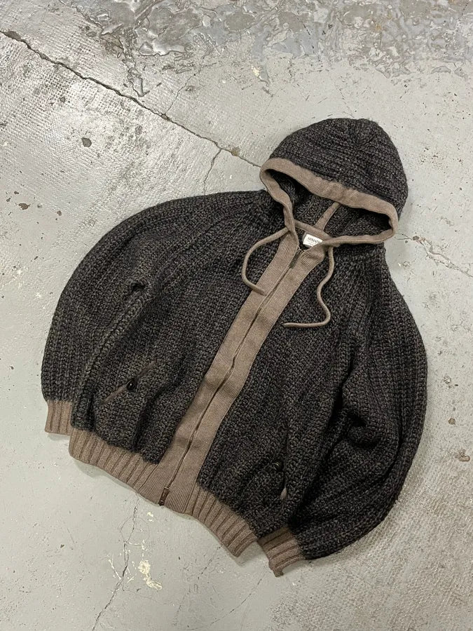 2000s Armani Collezioni Grey Wool Hooded Hybrid Sweater PmIxfqJ 3