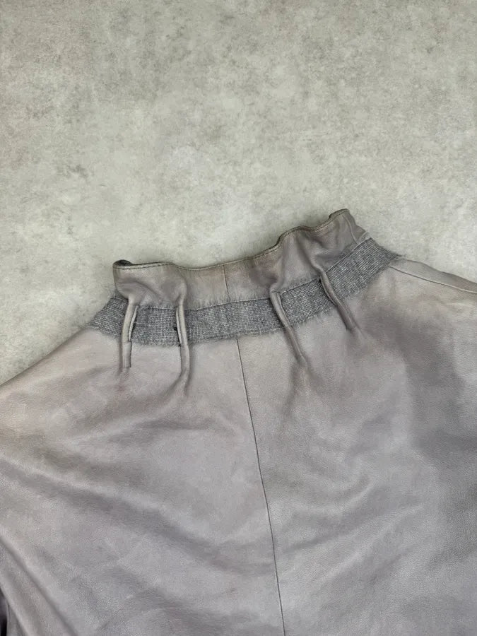 2000s Armani Collezioni Taupe Leather Ruffle Jacket LcqdPRh 6