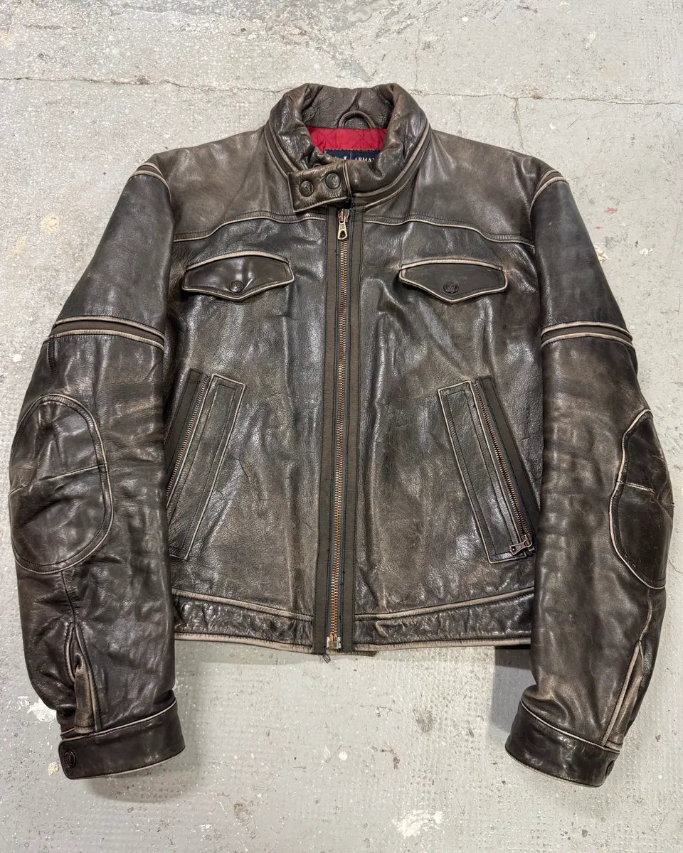 2000s Armani Crab Brown Grey Aged Leather Jacket PmOFoyi 0