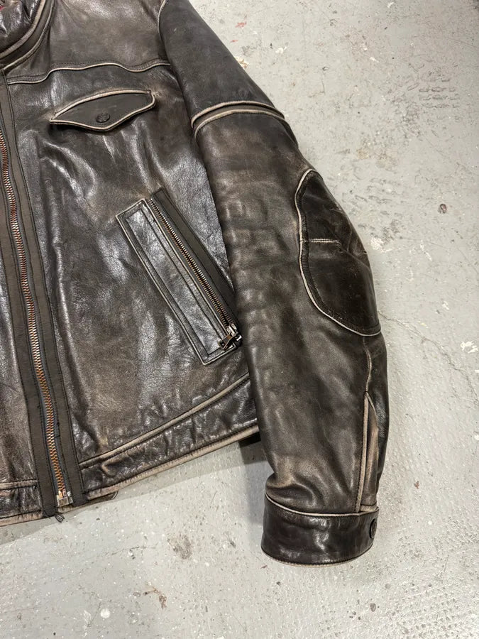 2000s Armani Crab Brown Grey Aged Leather Jacket PmOFoyi 2