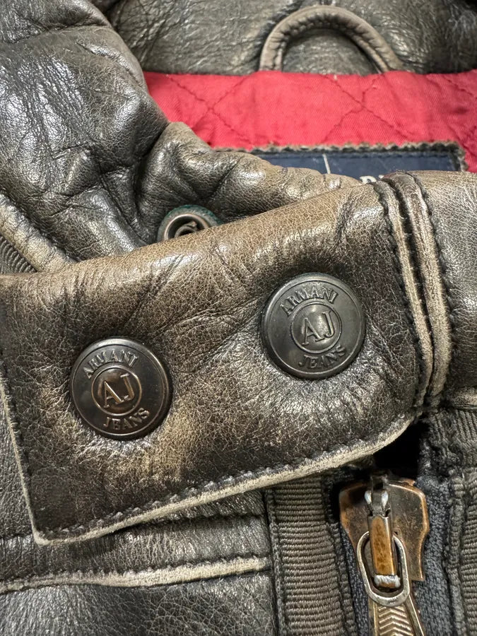 2000s Armani Crab Brown Grey Aged Leather Jacket PmOFoyi 4