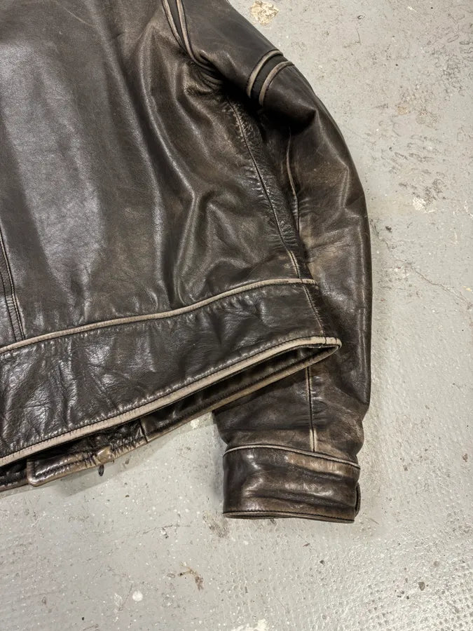 2000s Armani Crab Brown Grey Aged Leather Jacket PmOFoyi 5