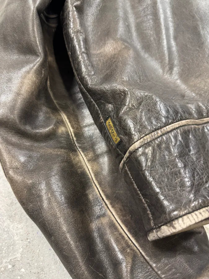 2000s Armani Crab Brown Grey Aged Leather Jacket PmOFoyi 7