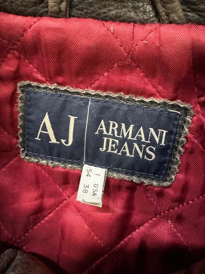 2000s Armani Crab Brown Grey Aged Leather Jacket PmOFoyi 8