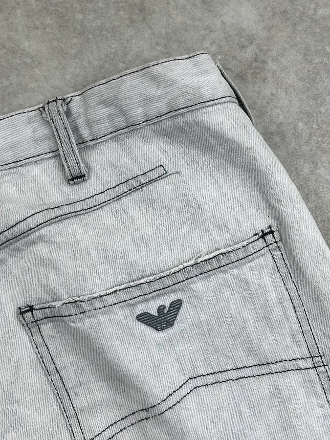 2000s Armani Washed Light Grey Faded Denim Jeans WaHGdYX 10
