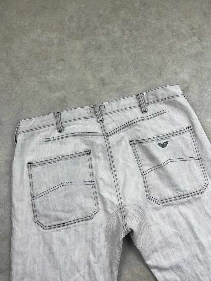 2000s Armani Washed Light Grey Faded Denim Jeans WaHGdYX 7