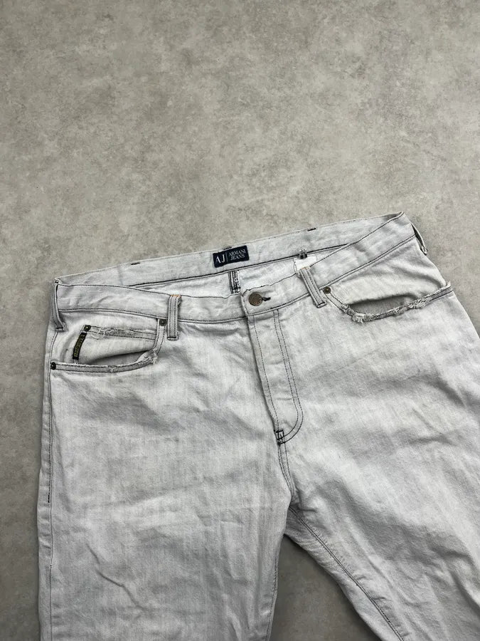 2000s Armani Washed Light Grey Faded Denim Jeans WaHGdYX 6