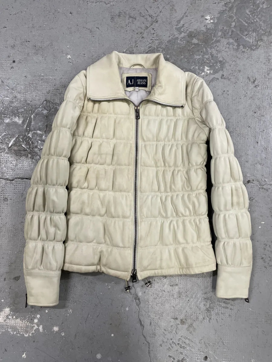 2000s Armani Creamy Leather Puffer Jacket xPxHsuE 0
