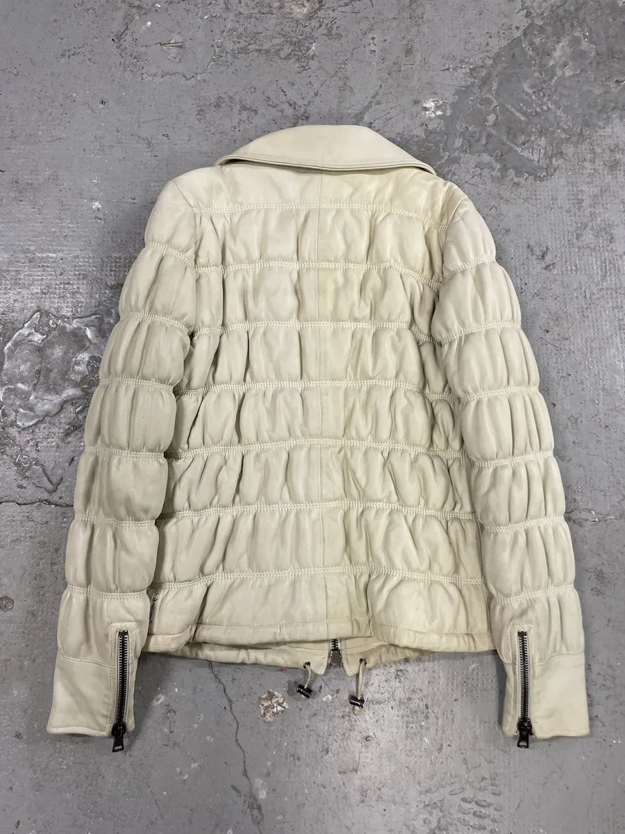 2000s Armani Creamy Leather Puffer Jacket xPxHsuE 1