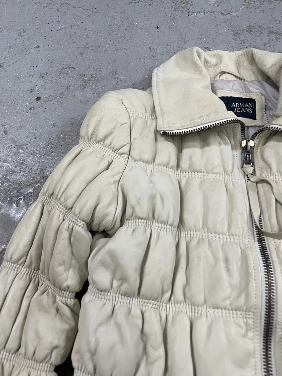 2000s Armani Creamy Leather Puffer Jacket xPxHsuE 10