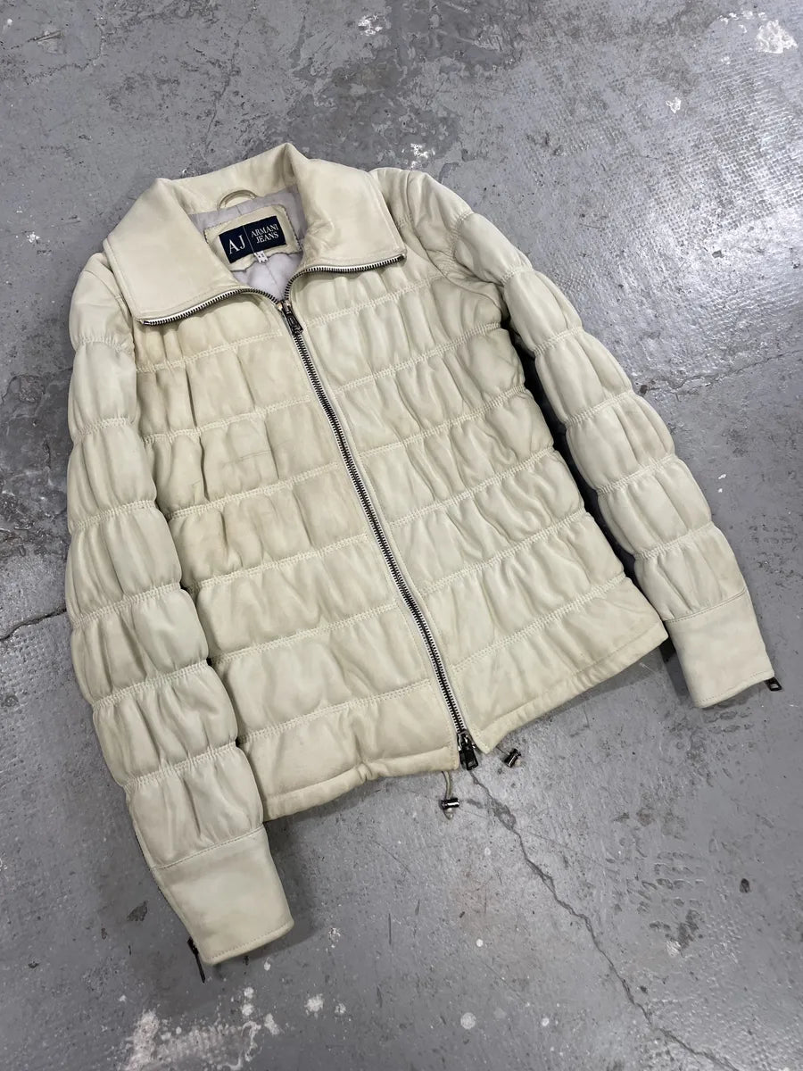 2000s Armani Creamy Leather Puffer Jacket xPxHsuE 2