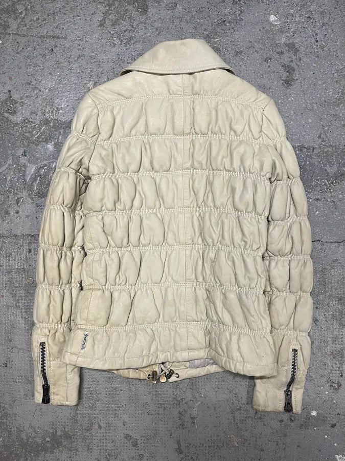 2000s Armani Creamy Leather Puffer Jacket (S/M) 3