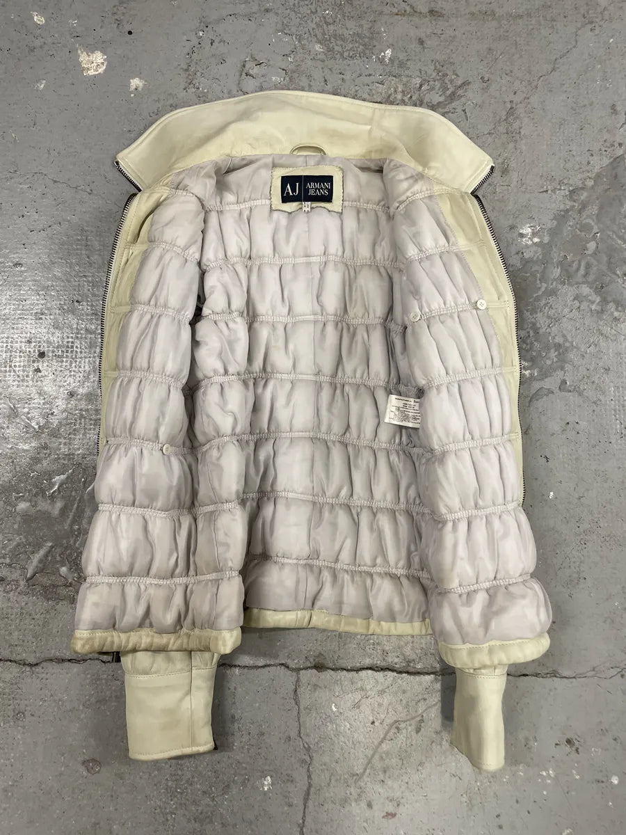 2000s Armani Creamy Leather Puffer Jacket xPxHsuE 3