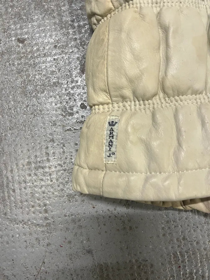 2000s Armani Creamy Leather Puffer Jacket (S/M) 6