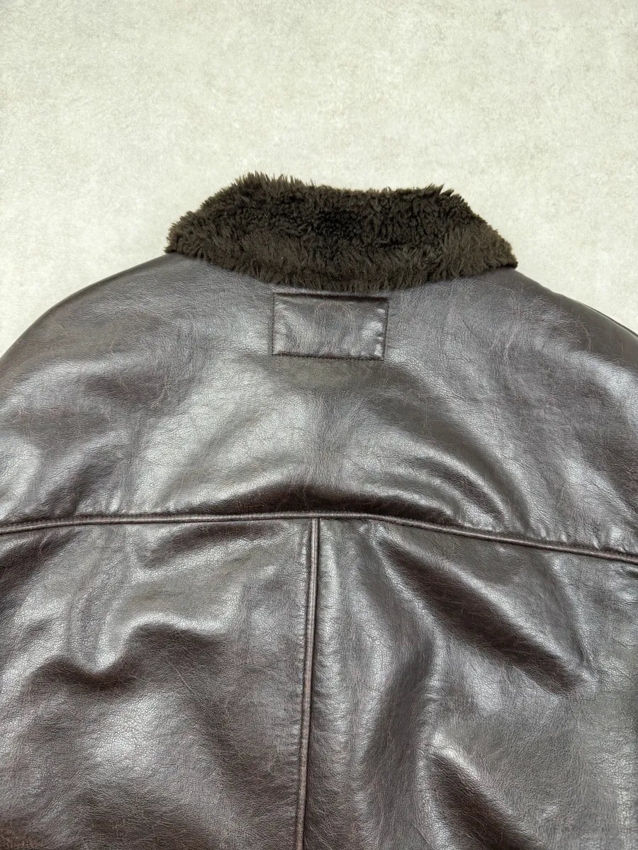 2000s Armani Dark Brown Faux Leather Jacket MXlNtCZ 10