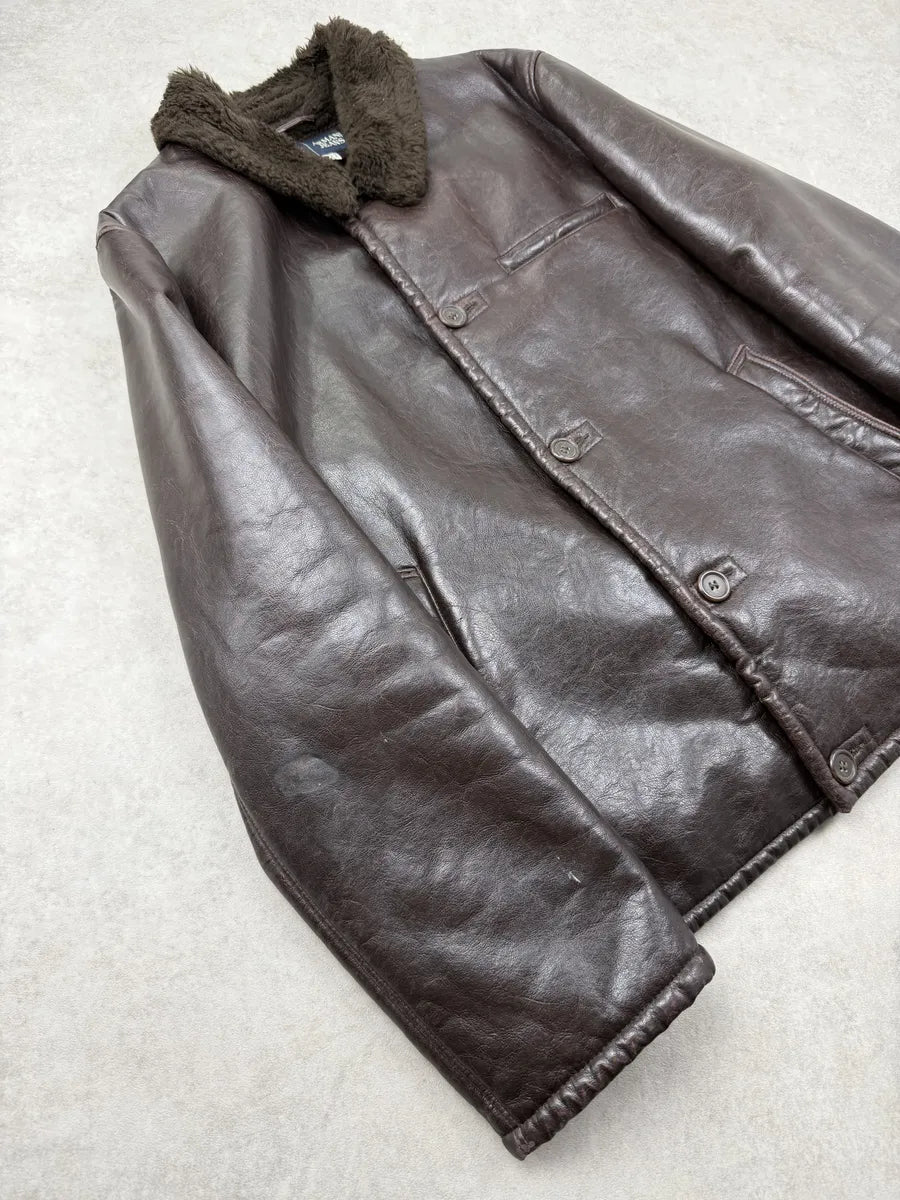 2000s Armani Dark Brown Faux Leather Jacket MXlNtCZ 11