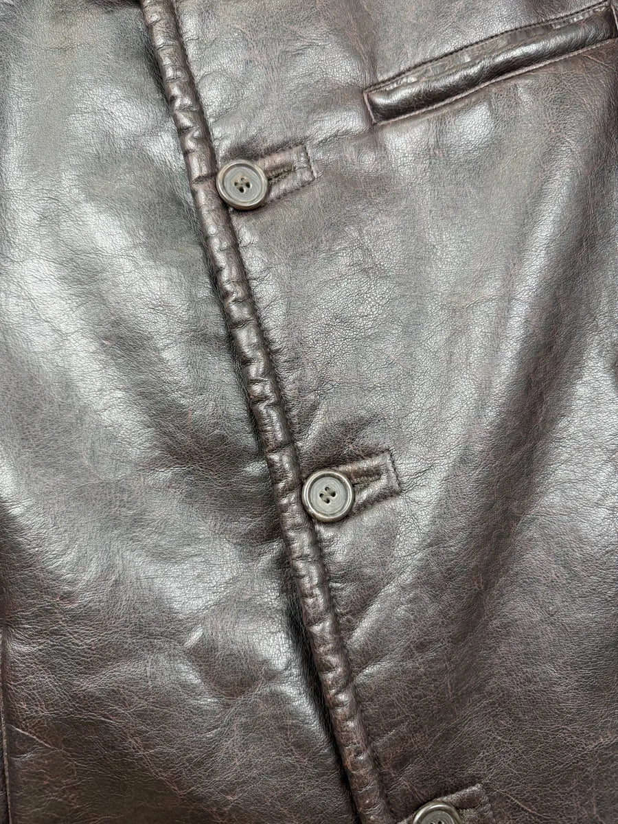 2000s Armani Dark Brown Faux Leather Jacket MXlNtCZ 14