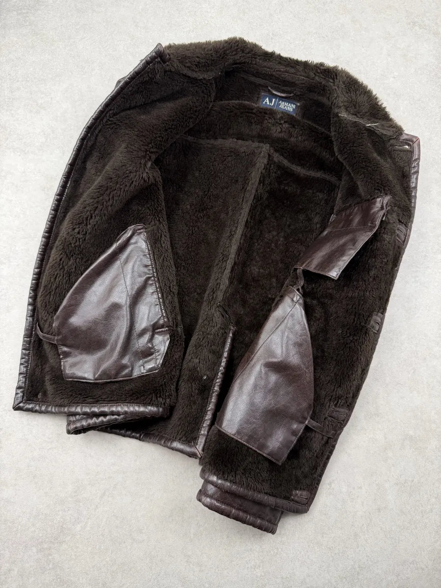 2000s Armani Dark Brown Faux Leather Jacket MXlNtCZ 5