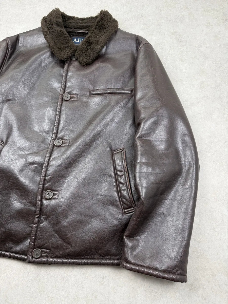2000s Armani Dark Brown Faux Leather Jacket MXlNtCZ 7
