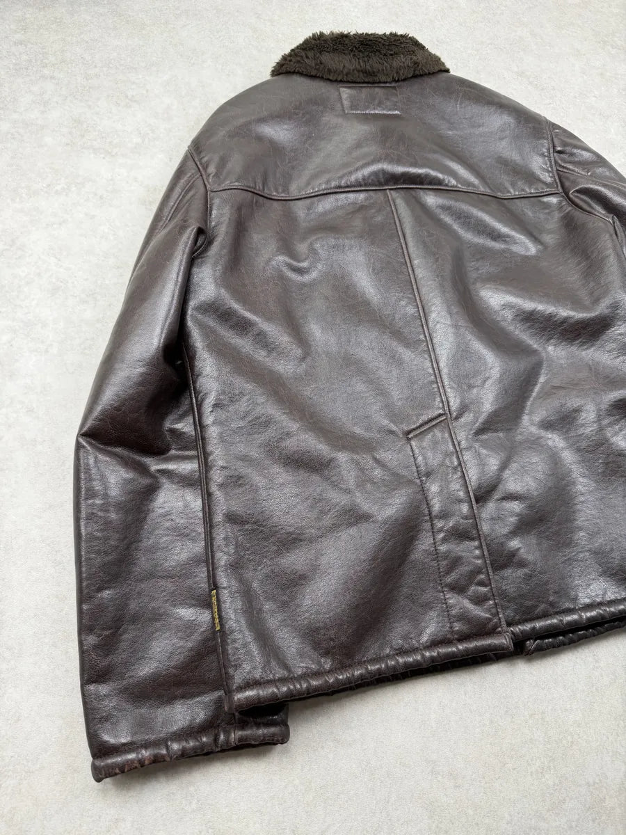 2000s Armani Dark Brown Faux Leather Jacket MXlNtCZ 8