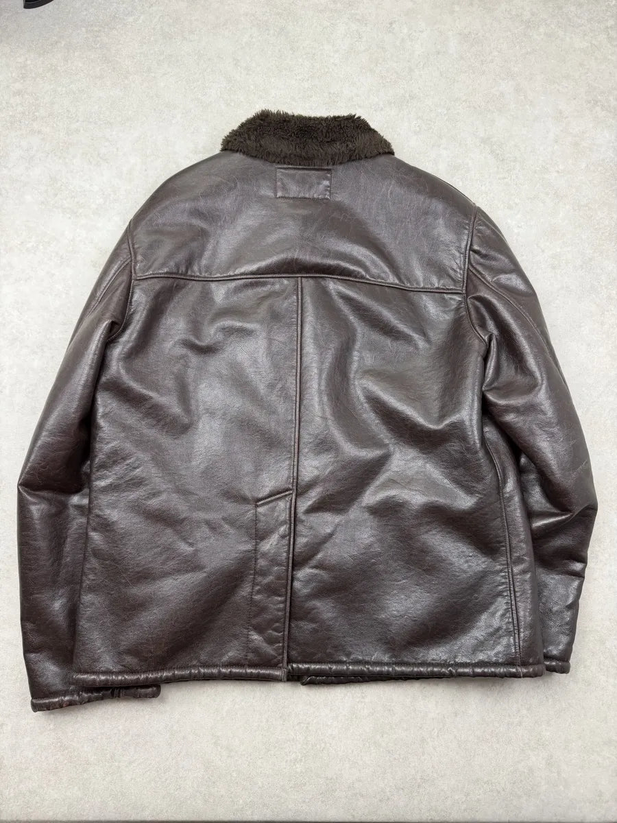 2000s Armani Dark Brown Faux Leather Jacket MXlNtCZ 9