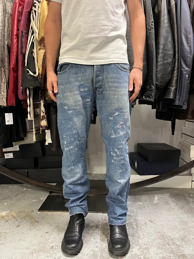 2000s Armani Distressed Reinforced Blue Denim Jeans ffAqBdU 1