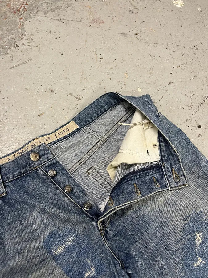 2000s Armani Distressed Reinforced Blue Denim Jeans ffAqBdU 10