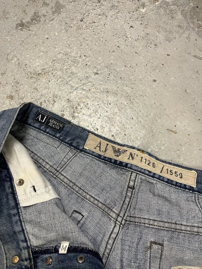 2000s Armani Distressed Reinforced Blue Denim Jeans ffAqBdU 11