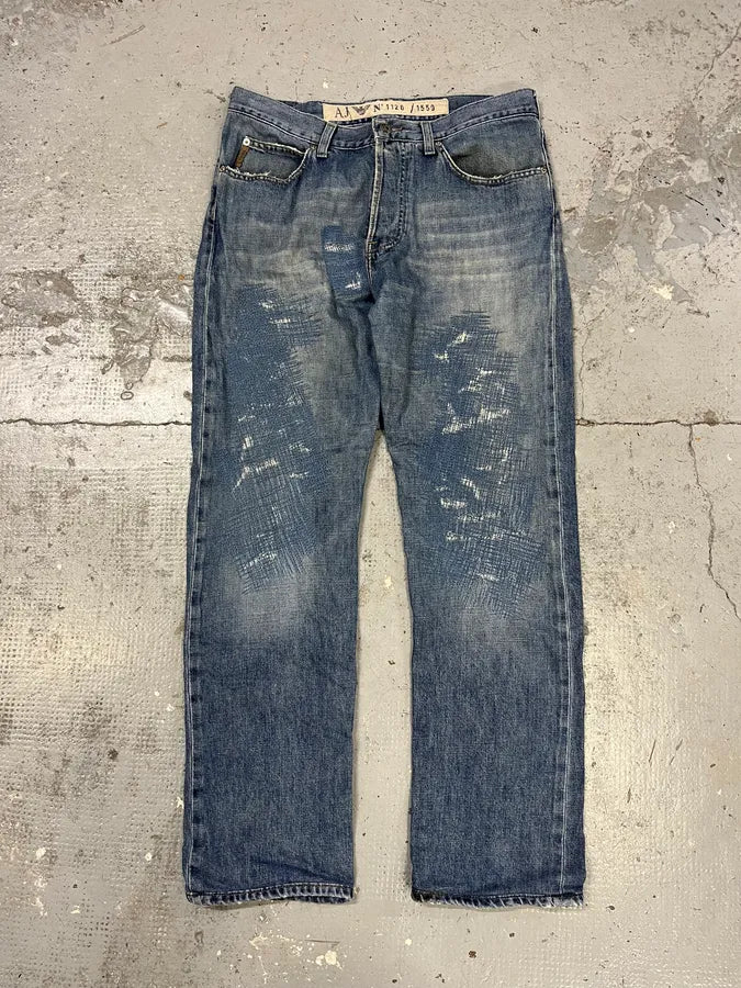 2000s Armani Distressed Reinforced Blue Denim Jeans ffAqBdU 2
