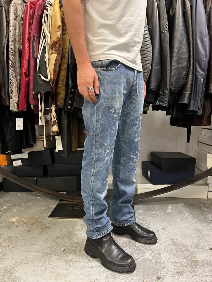 2000s Armani Distressed Reinforced Blue Denim Jeans ffAqBdU 3